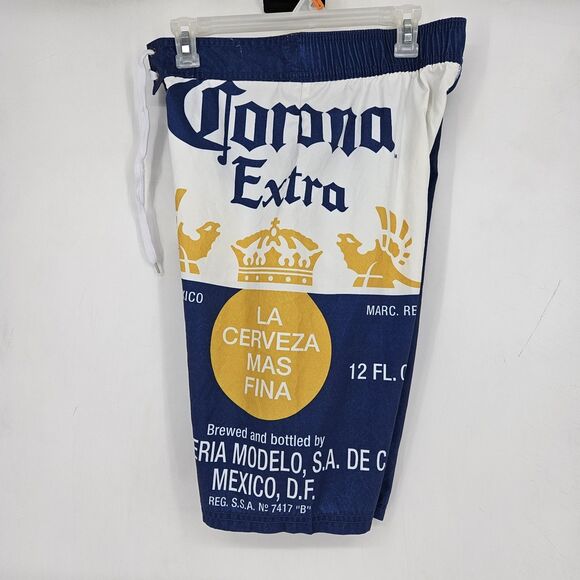 Corona Beer Board Shorts Mens Small Swim Trunks Embroidered Blue Yellow Pocket - Picture 10 of 12